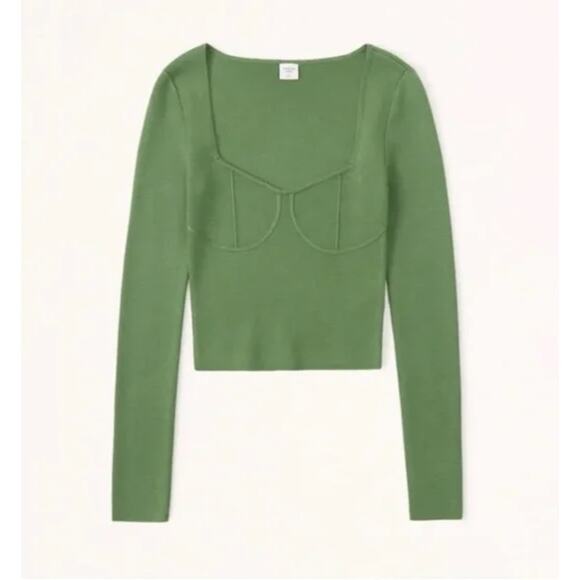 Abercrombie & Fitch Womens XS Green Corset Slim Knit Long Sleeve Cropped Sweater - Picture 7 of 7